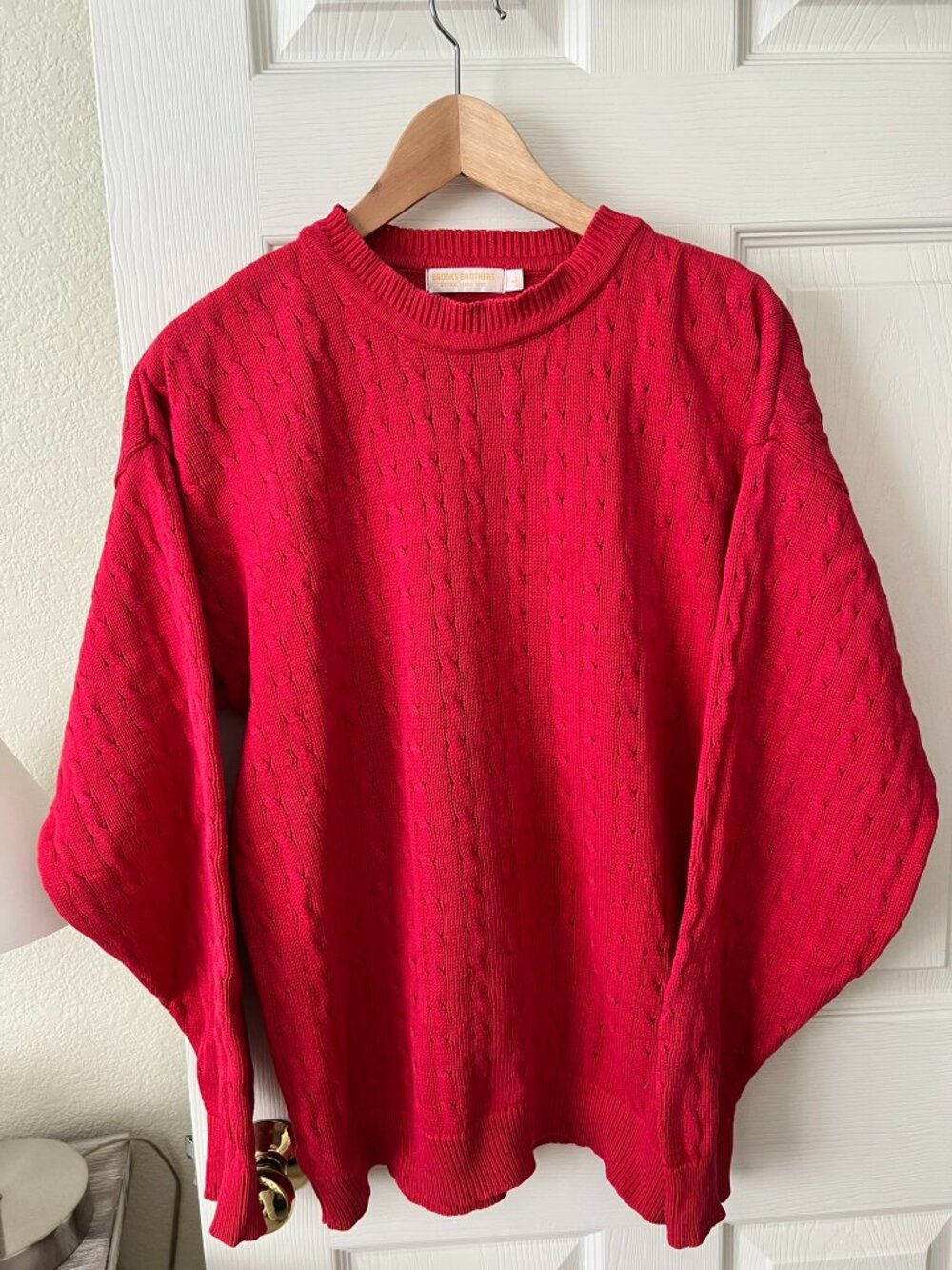 Vintage Brooks Brothers USA 100% Cotton Cable Knit Sweater Red Mens L